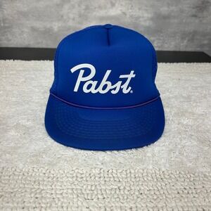 90s Vintage Pabst Blue Ribbon Beer Mesh Snapback Trucker Hat OSFA Dad Cap Blue